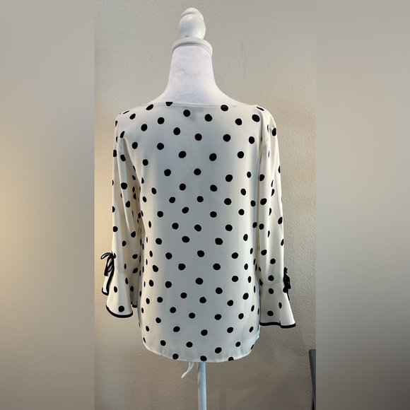 Talbots Black and White Polka Dot, Bell Sleeve Blouse - Picture 6 of 12